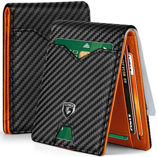 Slim Wallet for Men Rfid Blocking Leather Bifold Front Pocket Carbon Fiber Men's